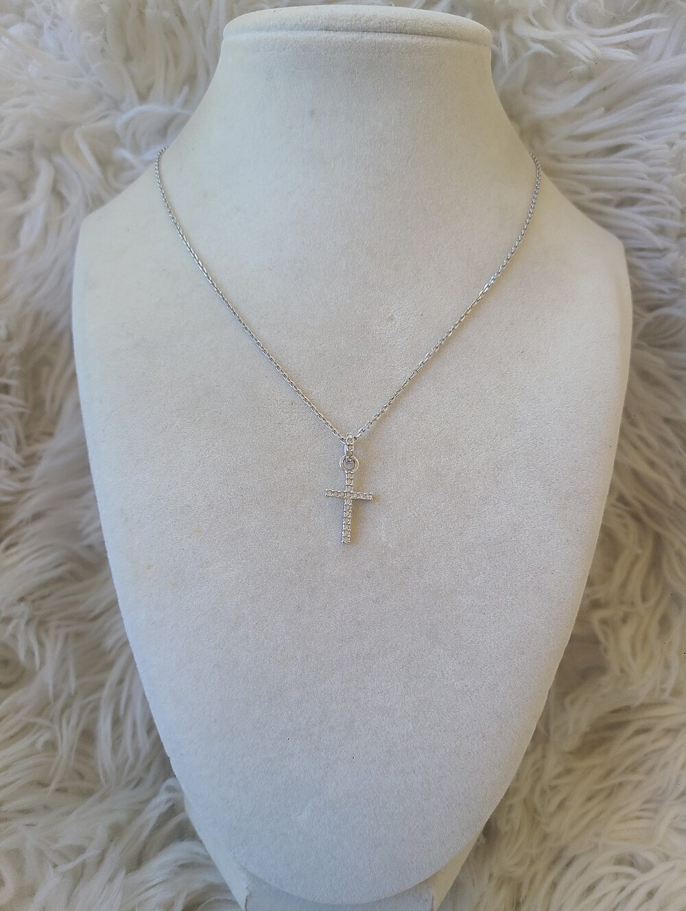 Swarovski Silver Toned Crystal Cross Pendant Necklace- Good Condition